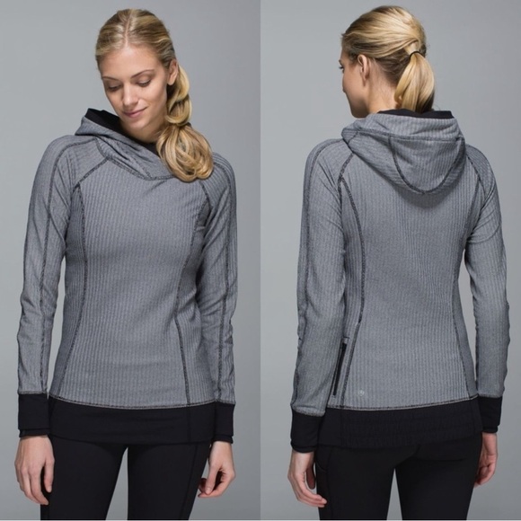 Lululemon Think Fast Hoodie Heathered Herringbone Silver Spoon Black Size 8 - Picture 14 of 14